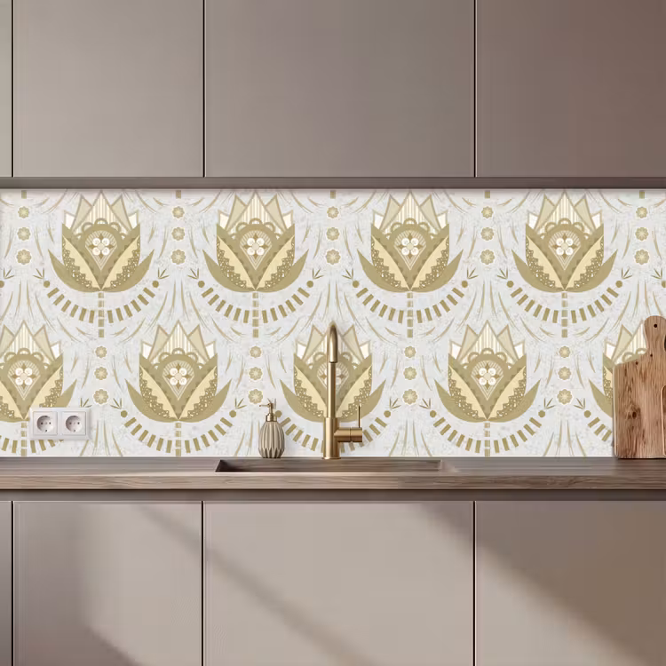 Kitchen splashback - Flowers - Gold - Patterns — 1