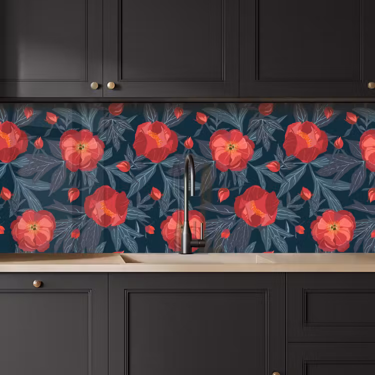 Kitchen splashback - Flowers - Red - Leaves - Patterns — 6