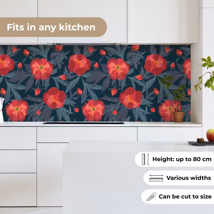 Kitchen splashback - Flowers - Red - Leaves - Patterns — 7