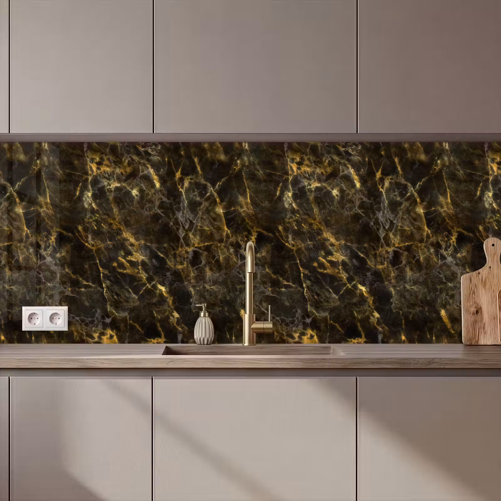 Kitchen splashback - Black - Marble - Gold — 1