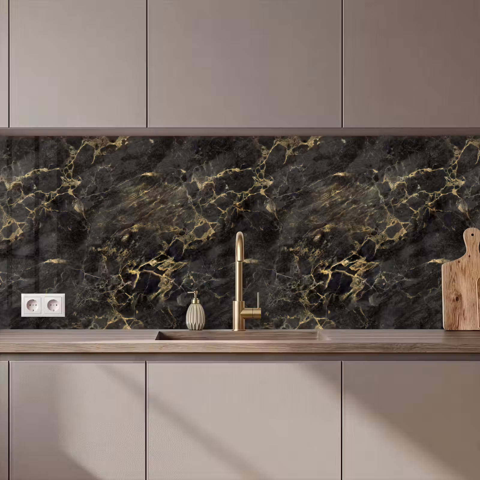 Kitchen splashback - Black - Marble - Gold - Nerf — 1