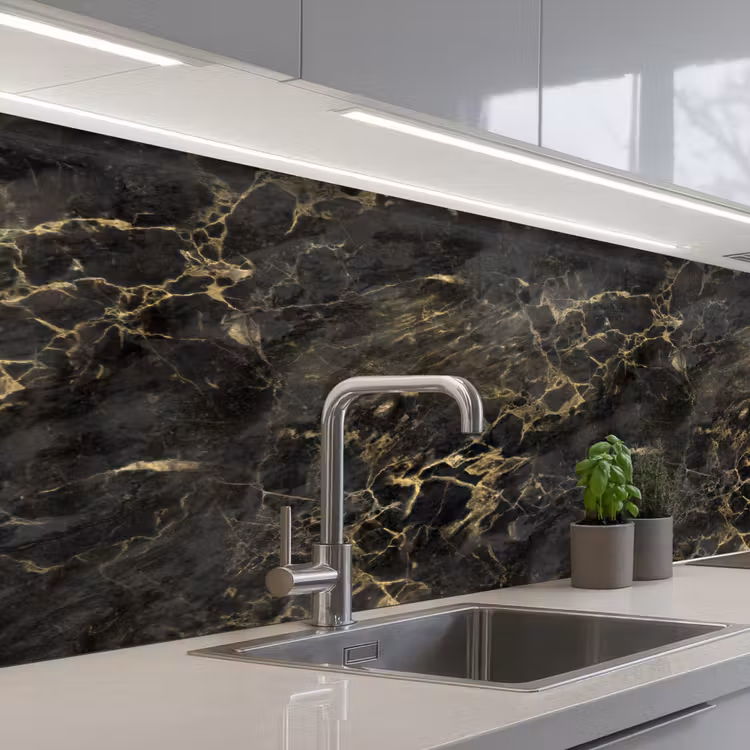 Kitchen splashback - Black - Marble - Gold - Nerf — 2