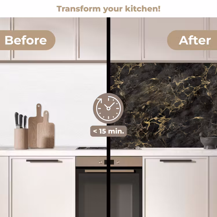 Kitchen splashback - Black - Marble - Gold - Nerf — 3