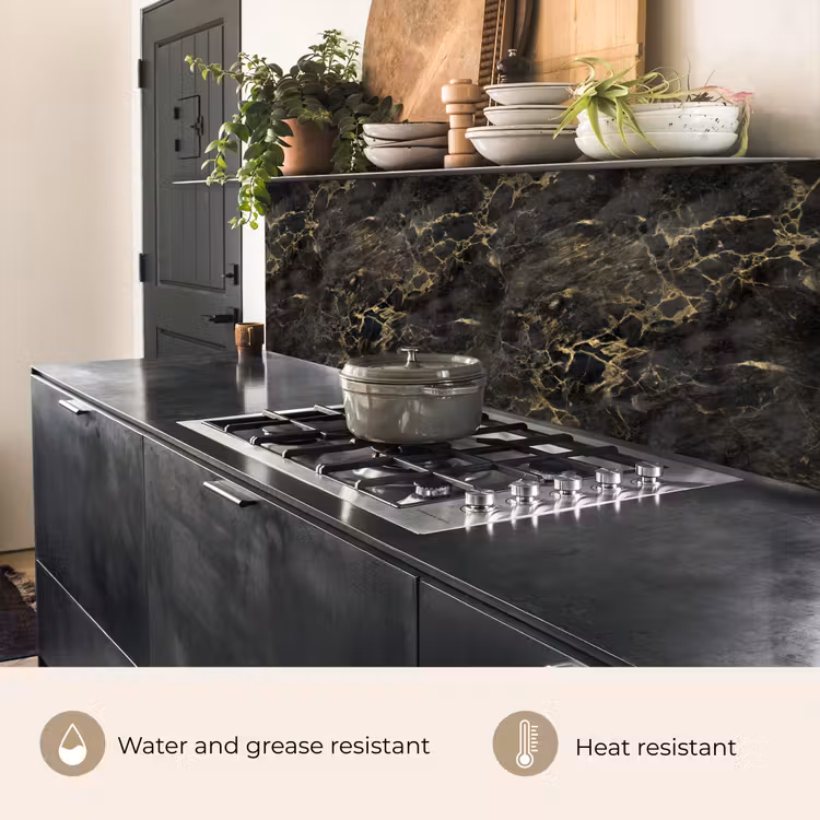 Kitchen splashback - Black - Marble - Gold - Nerf — 5