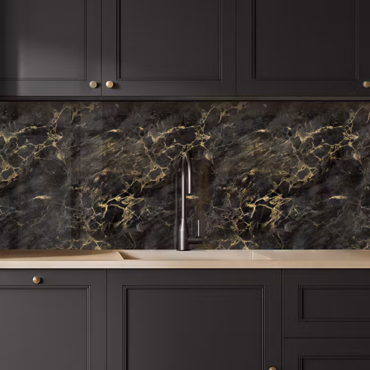 Kitchen splashback - Black - Marble - Gold - Nerf — 6