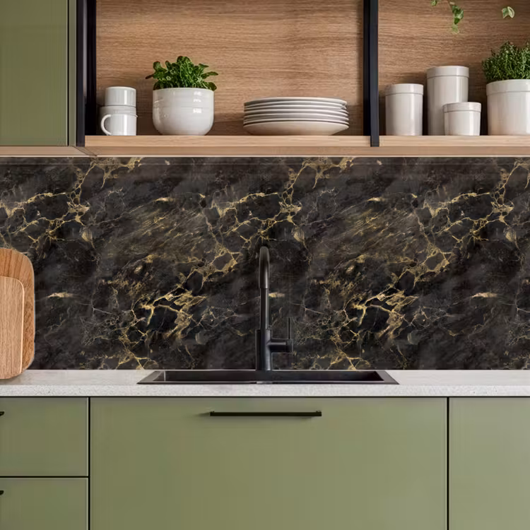 Kitchen splashback - Black - Marble - Gold - Nerf — 8
