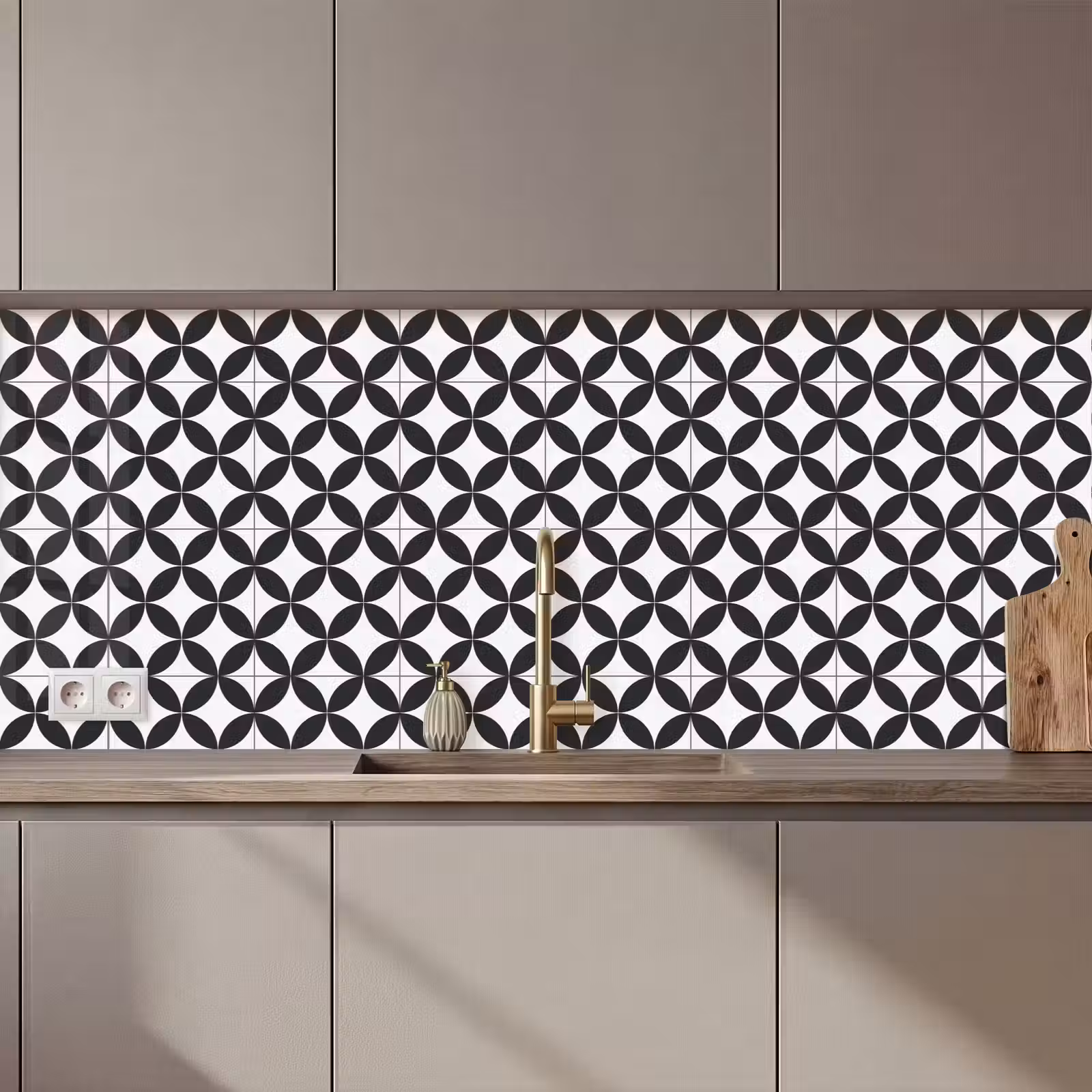 Kitchen splashback - Circle - Pattern - Black - White — 1
