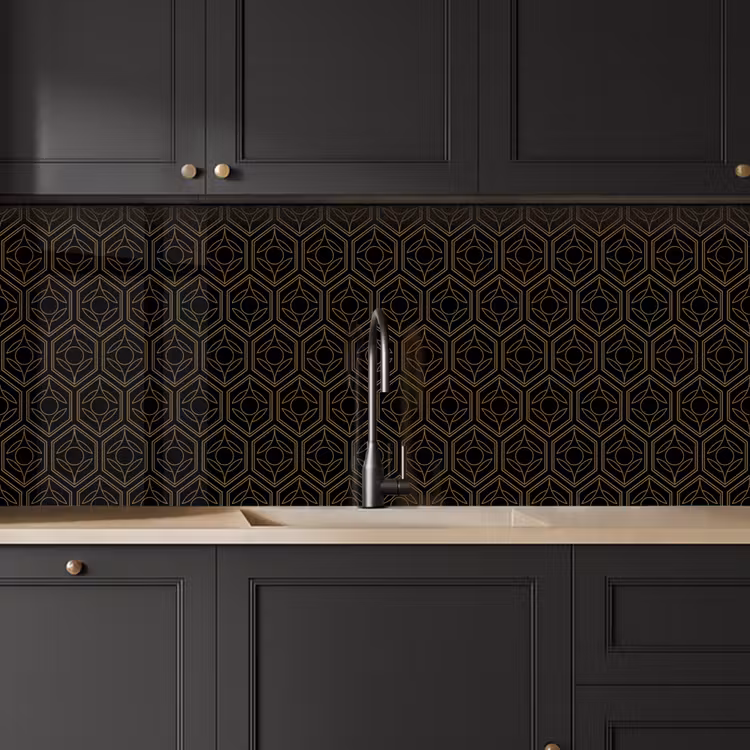 Kitchen splashback - Black - Gold - Floral Core — 6