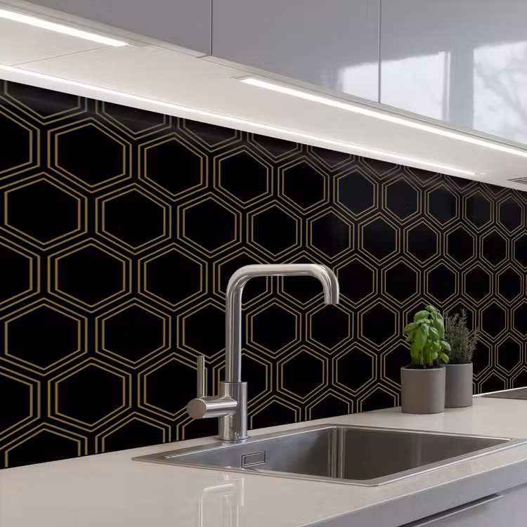 Kitchen splashback - Black - Gold - Hexagon — 2