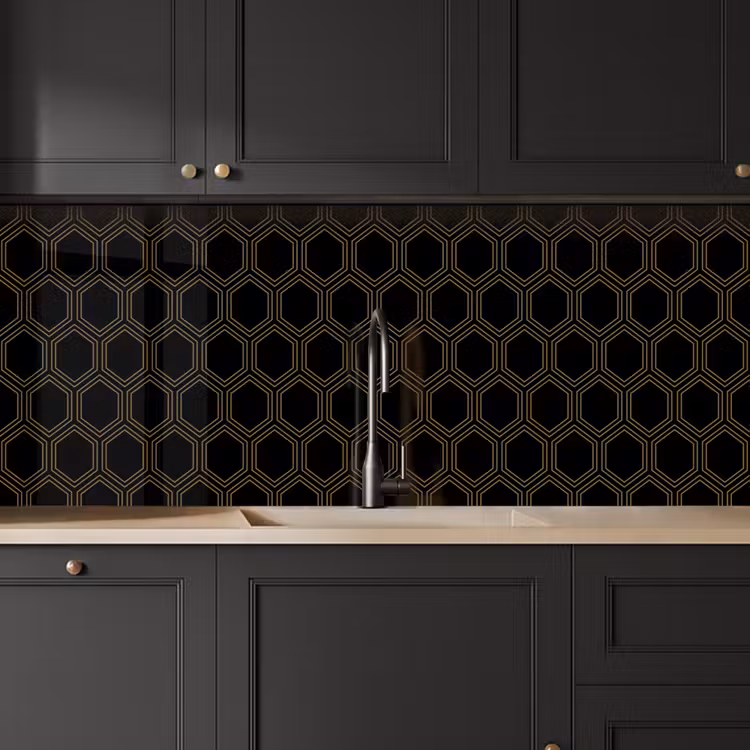 Kitchen splashback - Black - Gold - Hexagon — 6