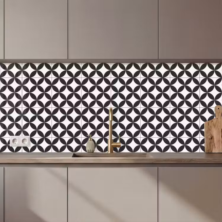 Kitchen splashback - Circle - Pattern - Black - White — 1