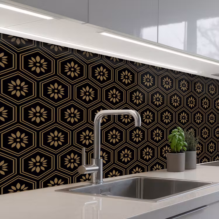 Kitchen splashback - Flowers - Gold - Hexagon — 2