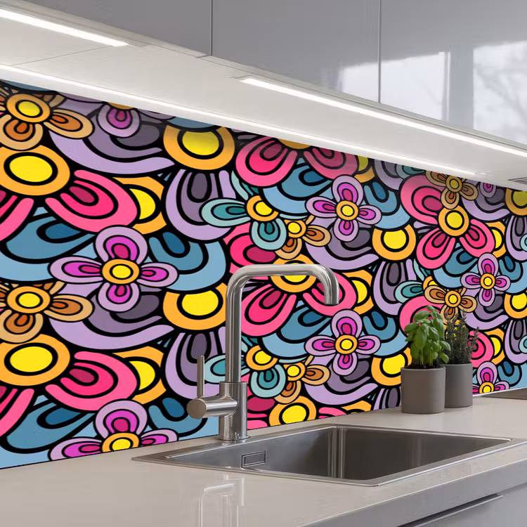 Kitchen splashback - Chart - Hippie - Flowers - Purple — 2