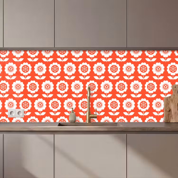 Kitchen splashback - Flowers - Pattern - Red — 1