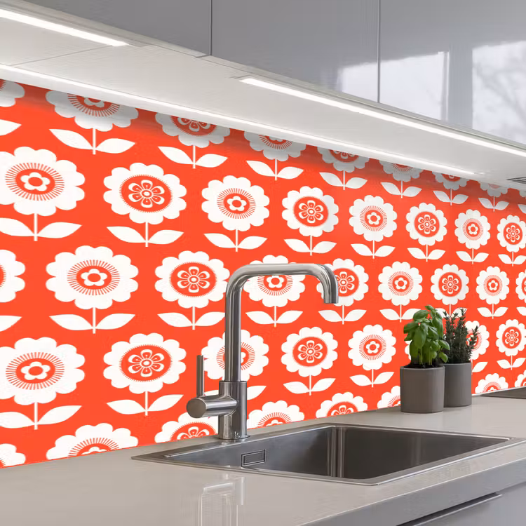 Kitchen splashback - Flowers - Pattern - Red — 2