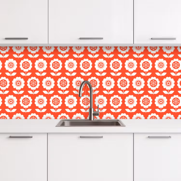 Kitchen splashback - Flowers - Pattern - Red — 4