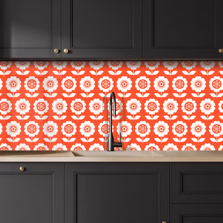 Kitchen splashback - Flowers - Pattern - Red — 6