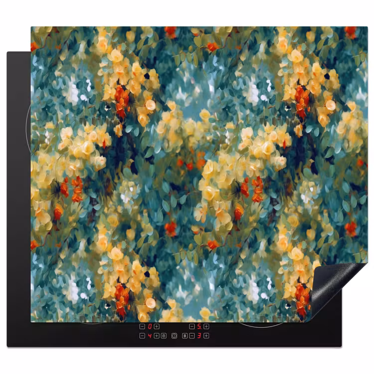 Induction hob protector - Yellow - Flowers - Green - Leaves — 1