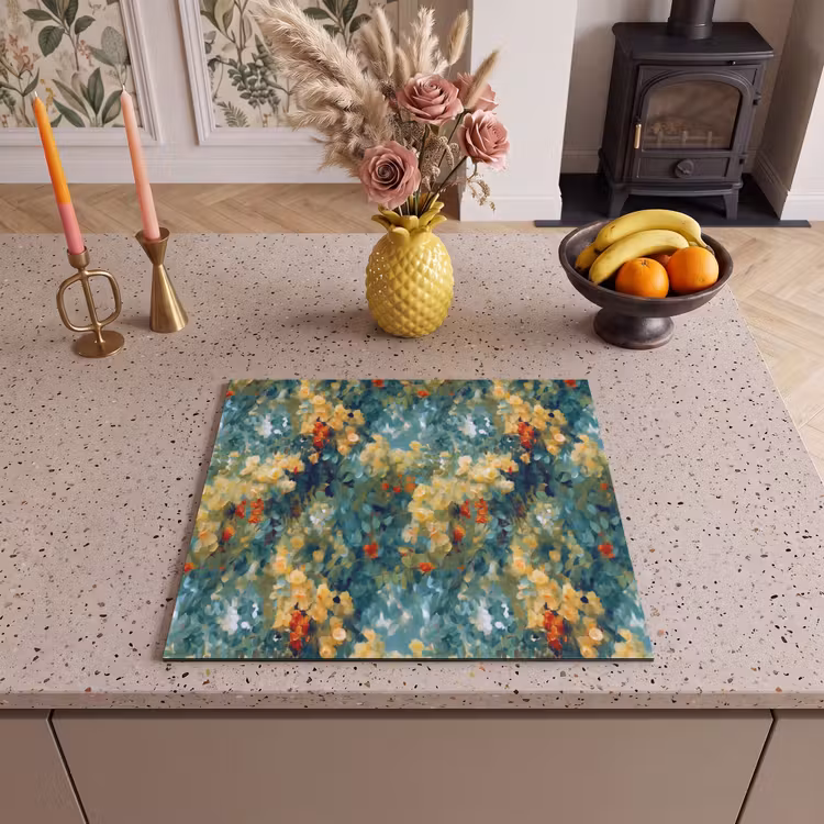 Induction hob protector - Yellow - Flowers - Green - Leaves — 3