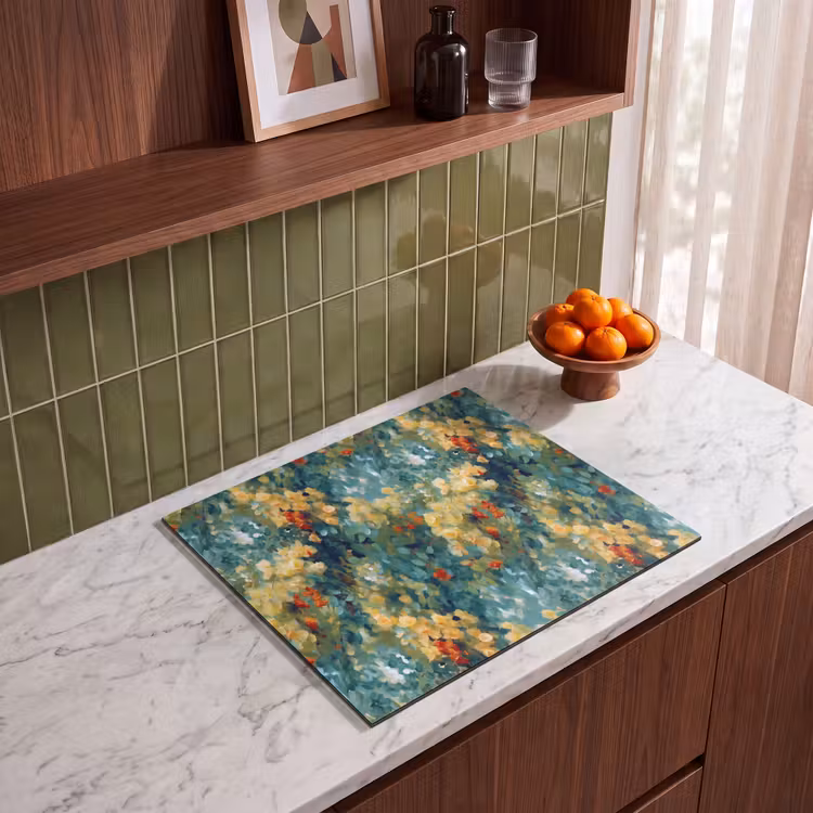 Induction hob protector - Yellow - Flowers - Green - Leaves — 4