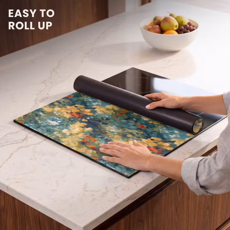 Induction hob protector - Yellow - Flowers - Green - Leaves — 6