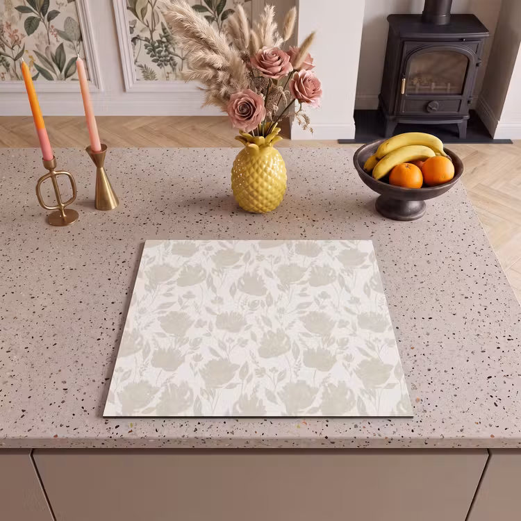 Induction hob protector - Floral pattern - Silhouette - White — 3