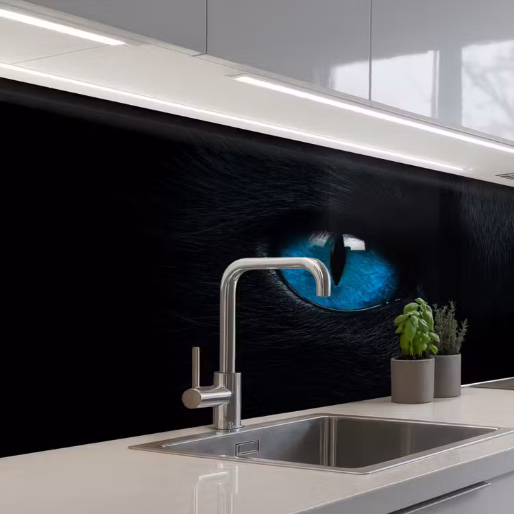 Kitchen splashback - Cat - Blue - Animal - Black — 2