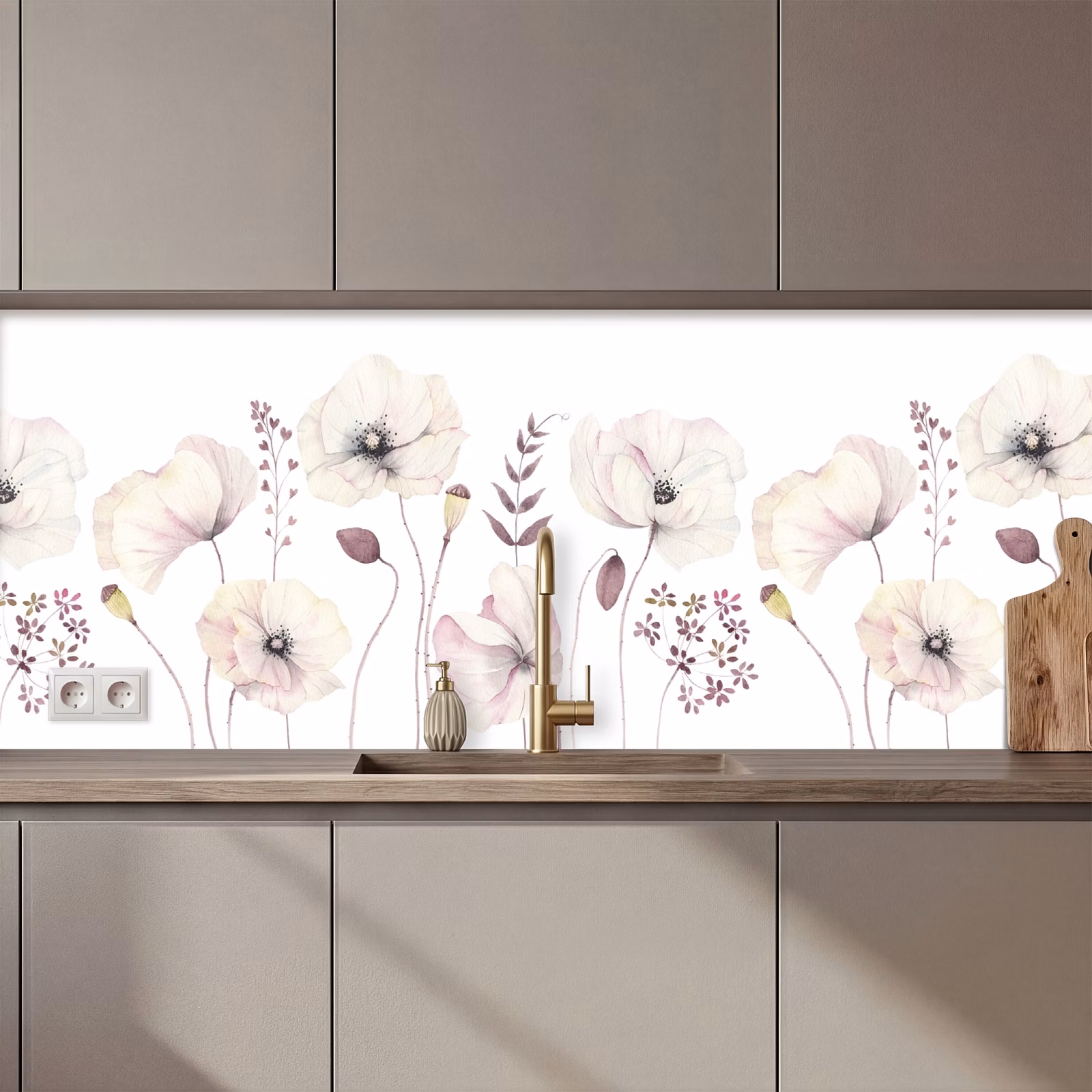 Kitchen splashback - Flowers - Pastel - Plants - White — 1