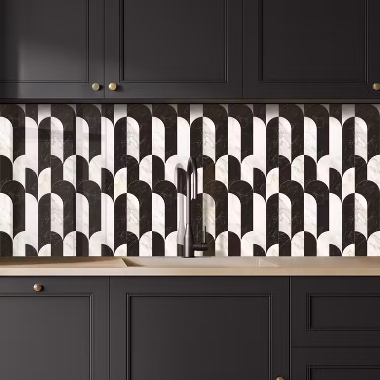 Kitchen splashback - Arches - Tiles - Marble - Black - White — 6