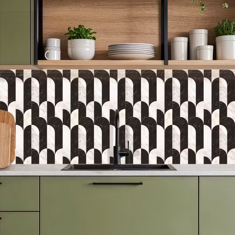 Kitchen splashback - Arches - Tiles - Marble - Black - White — 8