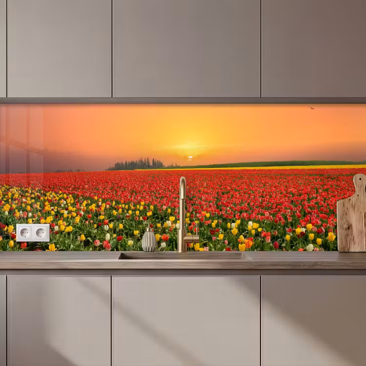 Kitchen splashback - Flowers - Landscape - Tulips - Sunset — 1