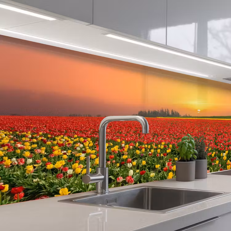 Kitchen splashback - Flowers - Landscape - Tulips - Sunset — 2