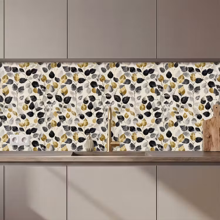Kitchen splashback - Botanical - Gold - Black — 1
