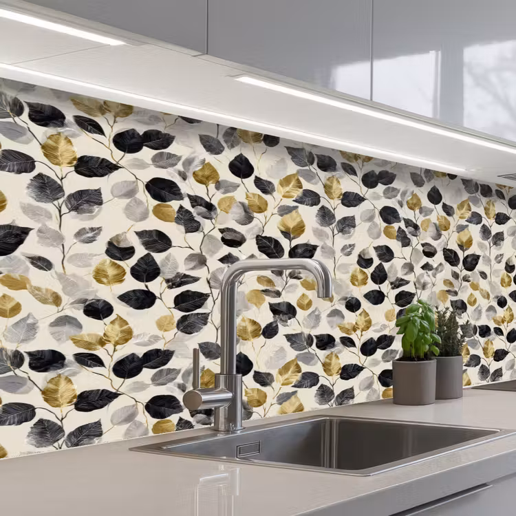 Kitchen splashback - Botanical - Gold - Black — 2