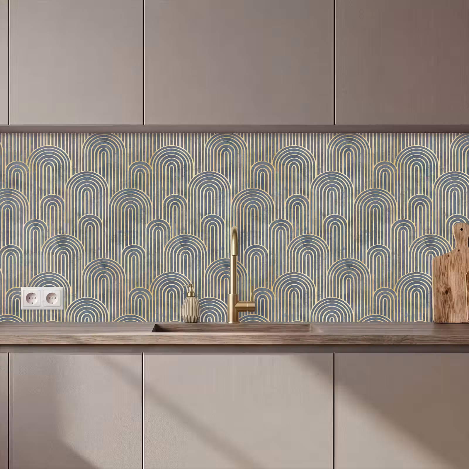 Kitchen splashback - Bow - Gold - Blue — 1