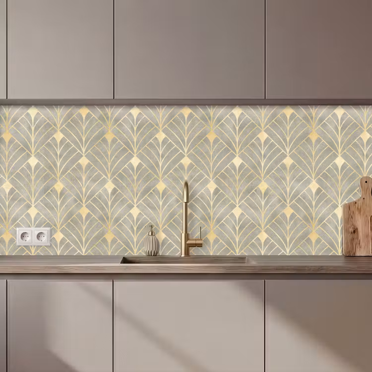 Kitchen splashback - Elegant - Symbol - Gold - Grey-green — 1