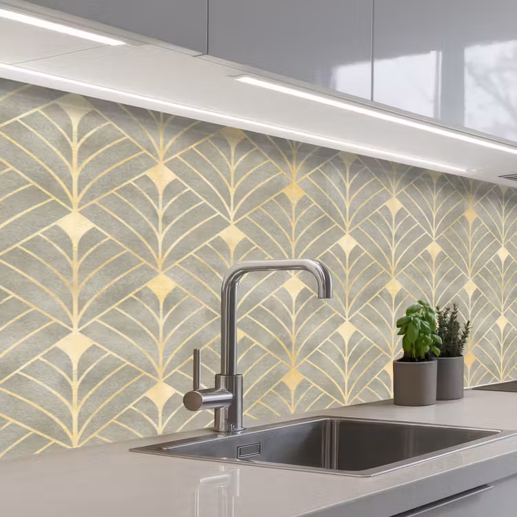 Kitchen splashback - Elegant - Symbol - Gold - Grey-green — 2