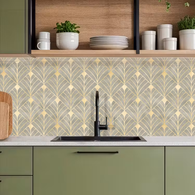 Kitchen splashback - Elegant - Symbol - Gold - Grey-green — 8