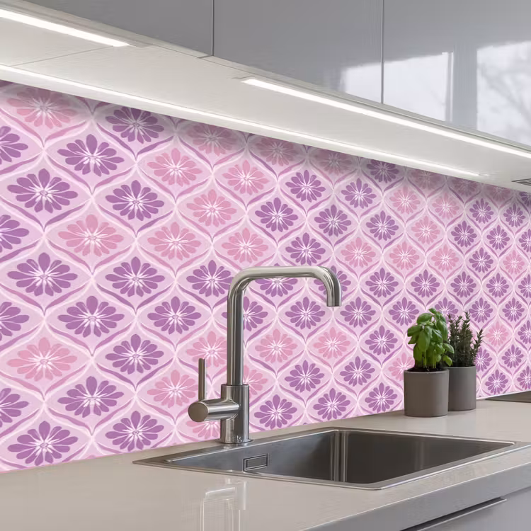 Kitchen splashback - Floral plaid - Pattern - Purple — 2