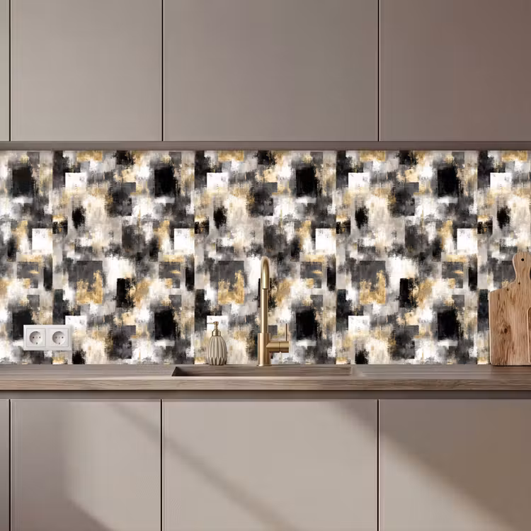 Kitchen splashback - Brush strokes - Shadow patterns - Black - Gold — 1