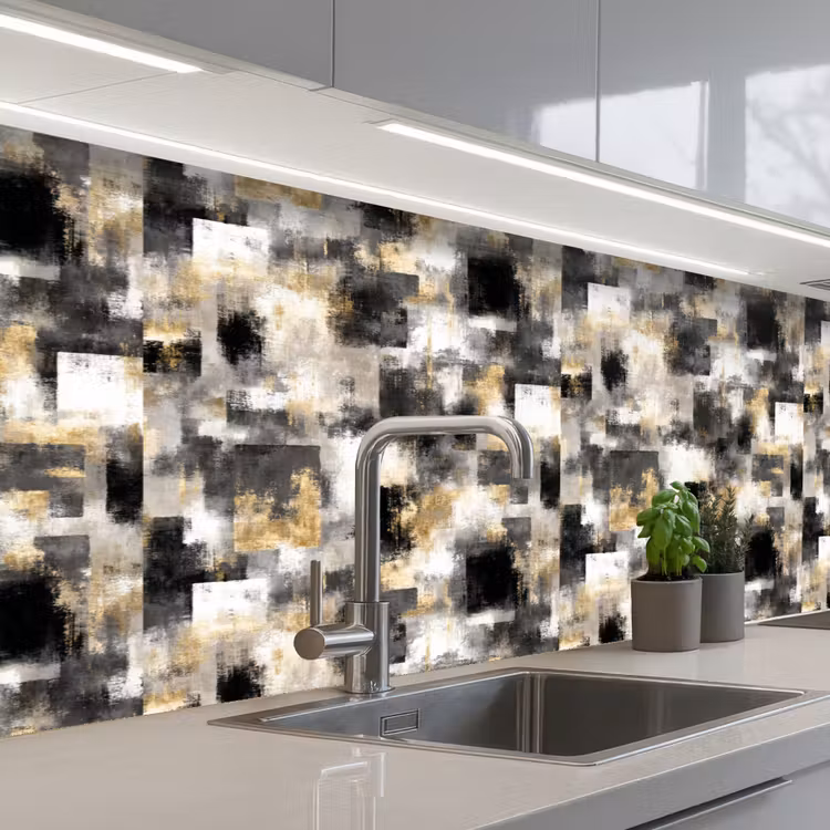 Kitchen splashback - Brush strokes - Shadow patterns - Black - Gold — 2
