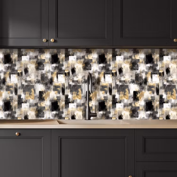 Kitchen splashback - Brush strokes - Shadow patterns - Black - Gold — 6