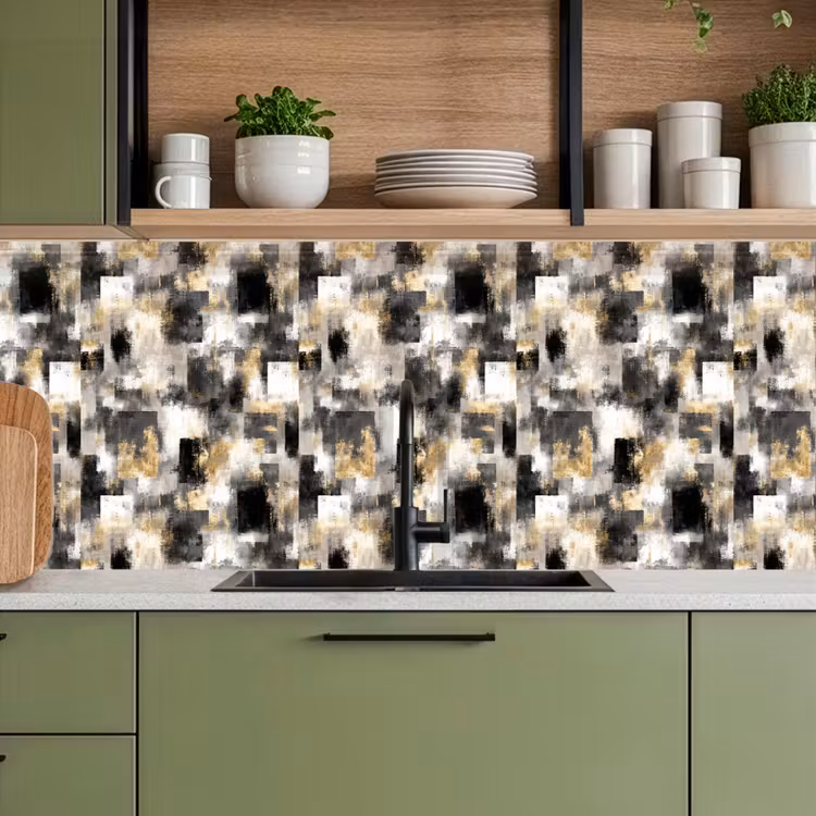 Kitchen splashback - Brush strokes - Shadow patterns - Black - Gold — 8