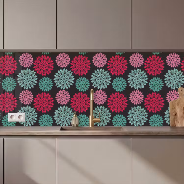 Kitchen splashback - Flowers - Vintage - Pink - Turquoise - Patterns — 1