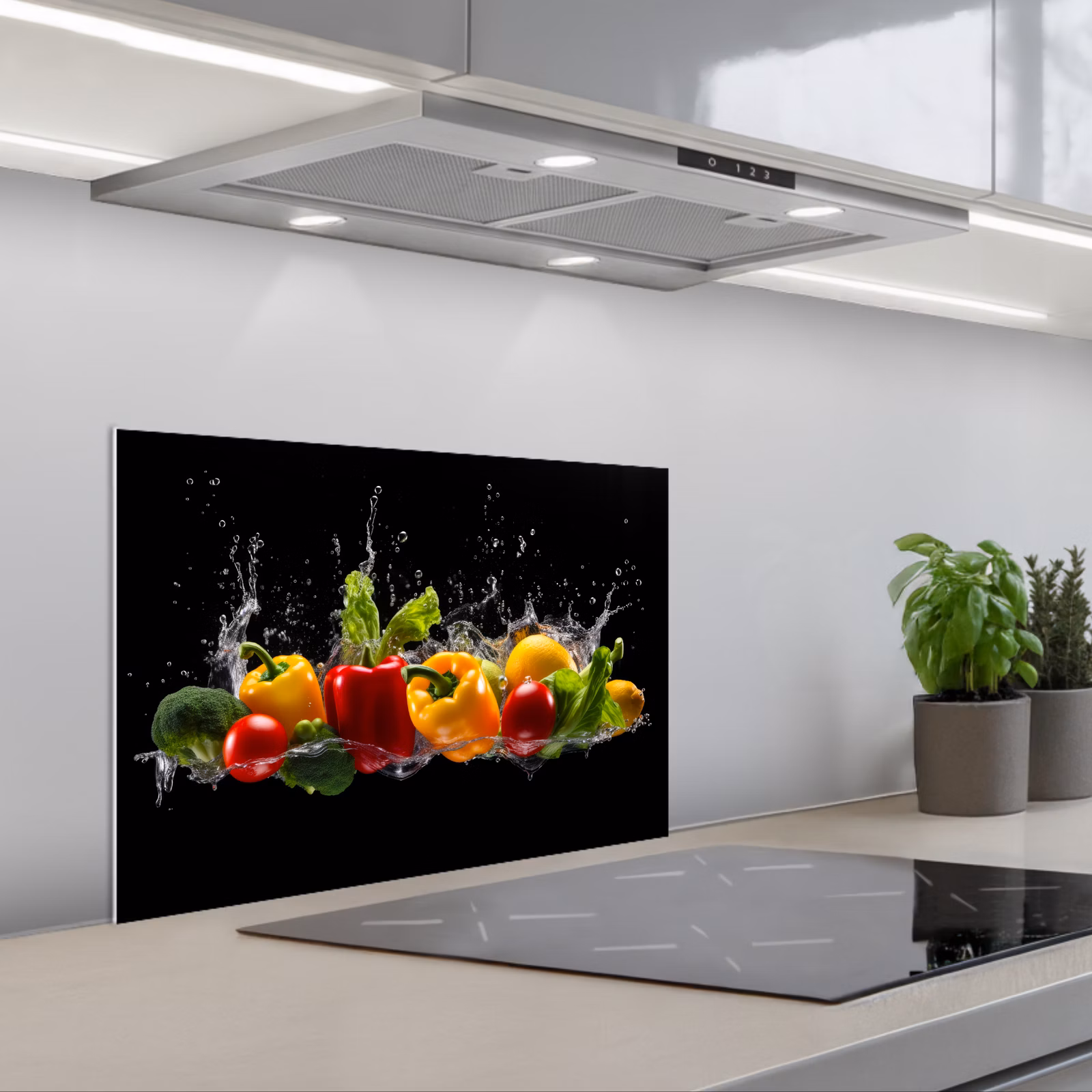 Kitchen splashback for hob - Bell bell pepper - Water - Vegetable - Black — 1
