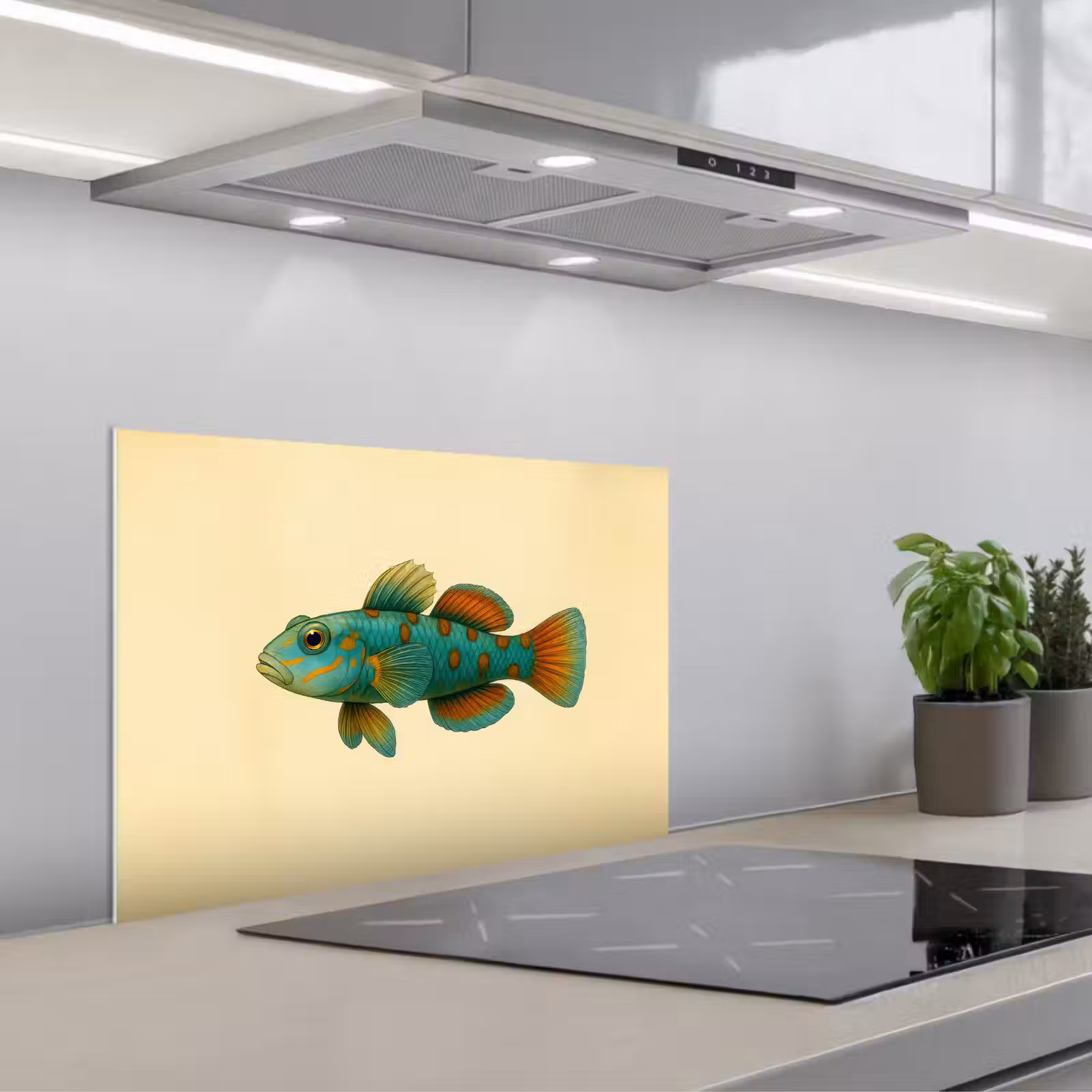 Kitchen splashback for hob - Fish - Blue - Dots - Scales — 1