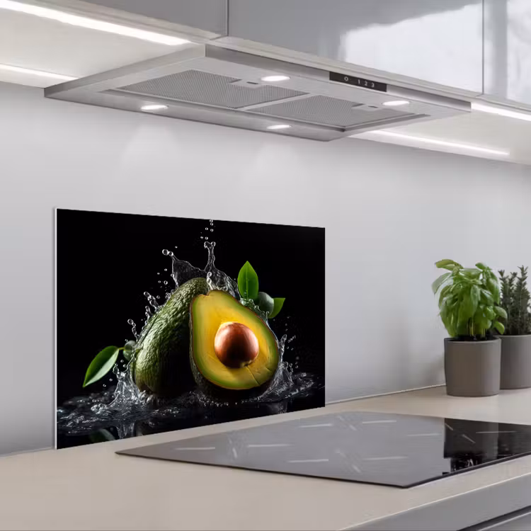 Kitchen splashback for hob - Avocado - Vegetable - Leaves - Water - Black - Green — 1
