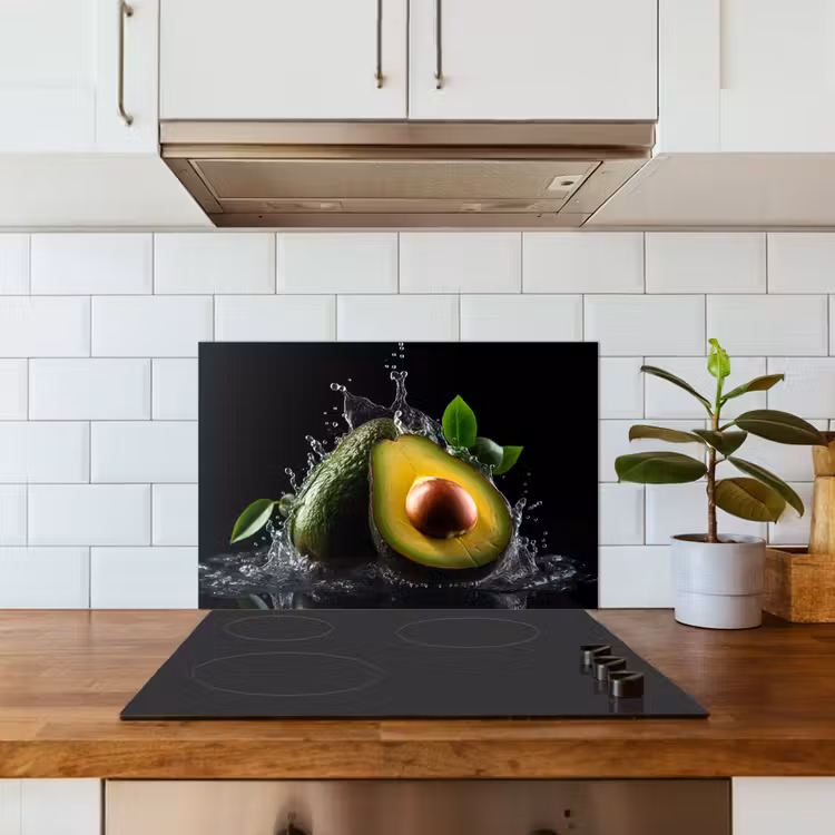 Kitchen splashback for hob - Avocado - Vegetable - Leaves - Water - Black - Green — 3