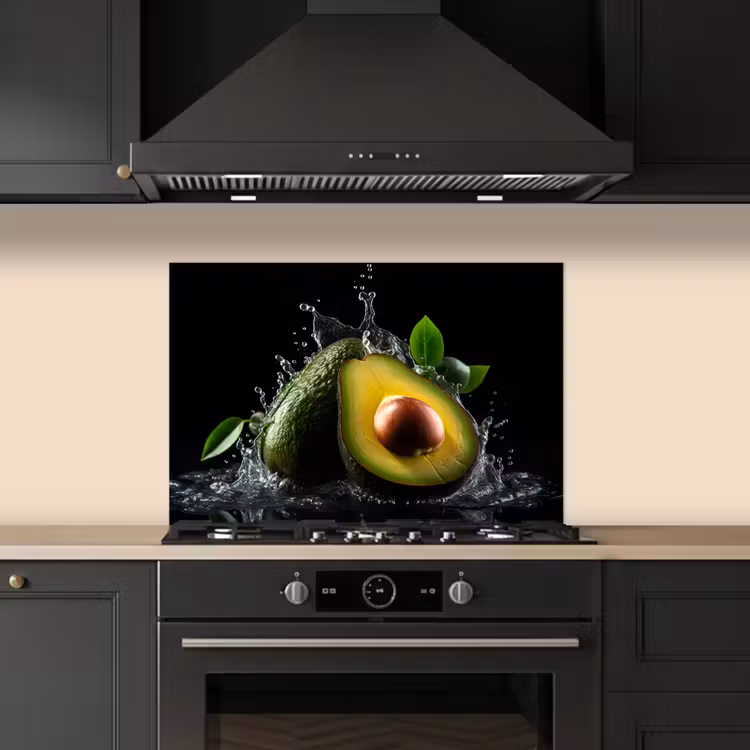 Kitchen splashback for hob - Avocado - Vegetable - Leaves - Water - Black - Green — 5