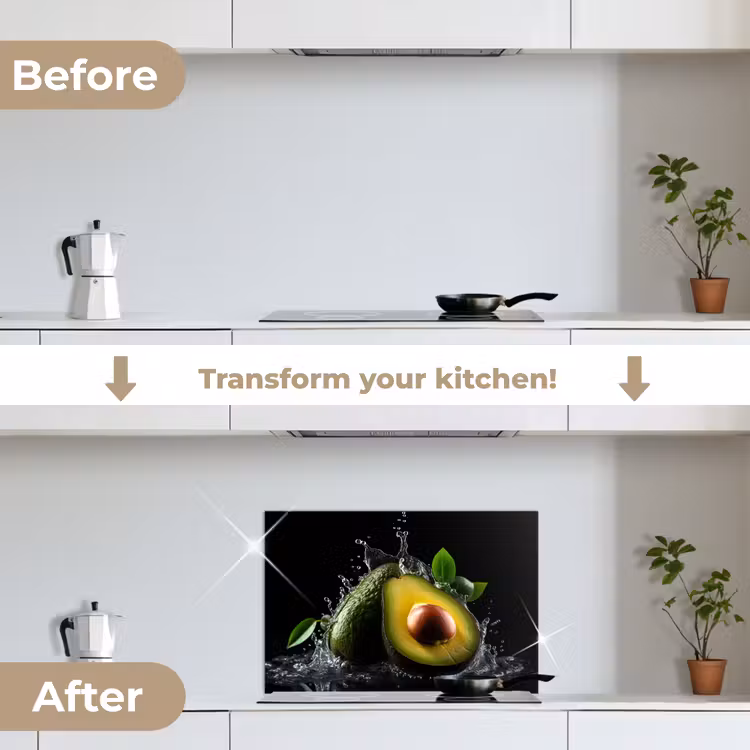 Kitchen splashback for hob - Avocado - Vegetable - Leaves - Water - Black - Green — 7